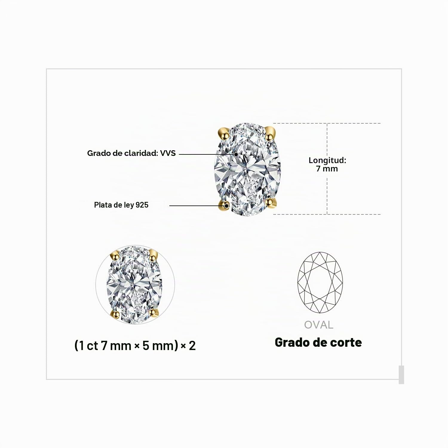 JewelryPalace Pendientes Mujer Plata Oro 14k Oro Rosa Moissanita, Solitario Pendientes de Tuerca Piedras Ovaladas, Pendientes Pequeños Diamante Simulado, Pendientes Niña Clásicos Conjunto Joyas Novia