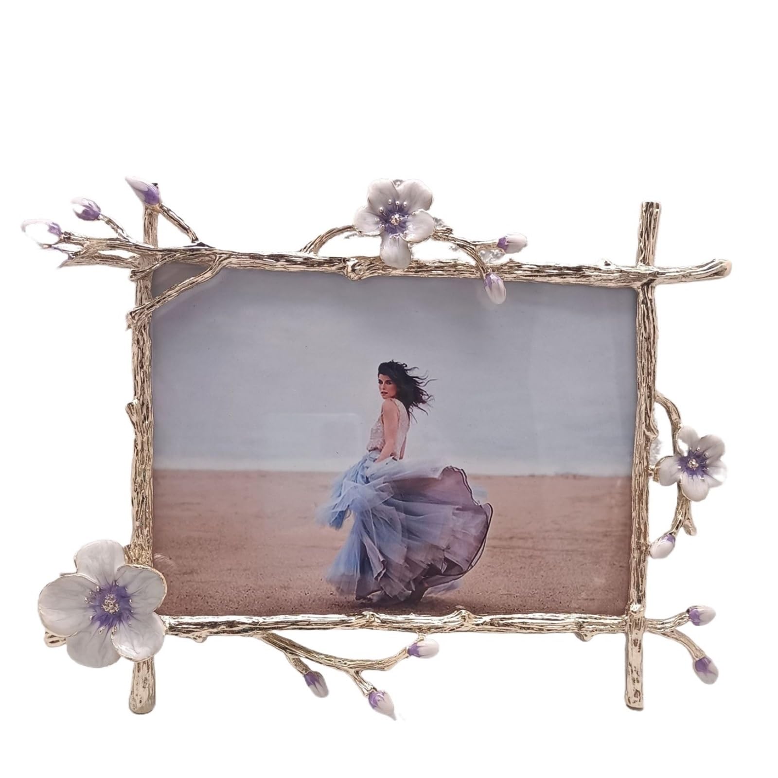 DAJGRHE Photo Frame Metal Alloy 6/7Inch Wedding Photo Frames Flowers Pattern Picture Frame(Purple,6 inch)