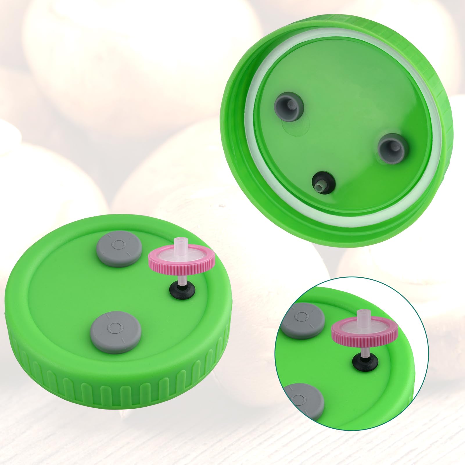 10 tapas de cultivo líquido de hongos de boca ancha para tarro Mason con filtro PTFE de 0.22um y tapón de goma autorreparable, tapa de tarro de cultivo para cultivo de hongos