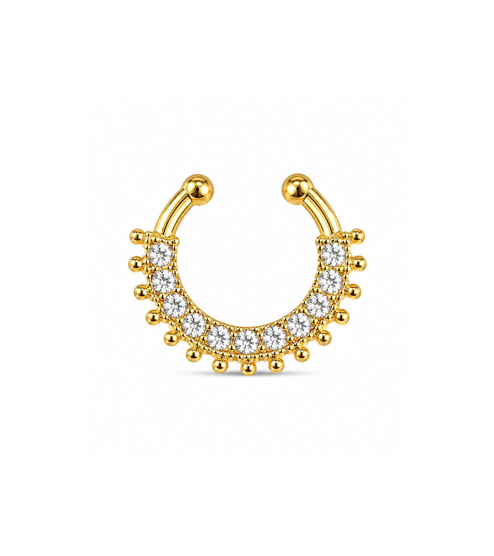 vama FASHIONS 18K Gold Plated Anti Tarnish AD Stone Septum Middle Nose Ring Non Without Piercing Pressing Clip On Nosepin Horsehole Shape Fake Hoop Nosering for Women & Girls-picture-39