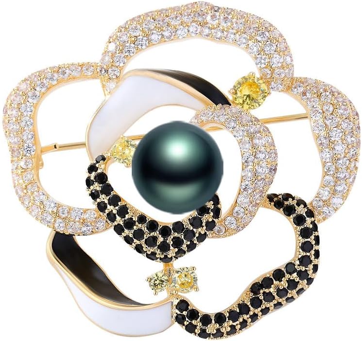 Black Tahiti Pearl Brooch Broches Jewelry For Women Fashion Christmas Gifts Wife Mom Girlfriend, Anniversary Birthday Fine Jewelry Gifts for Her