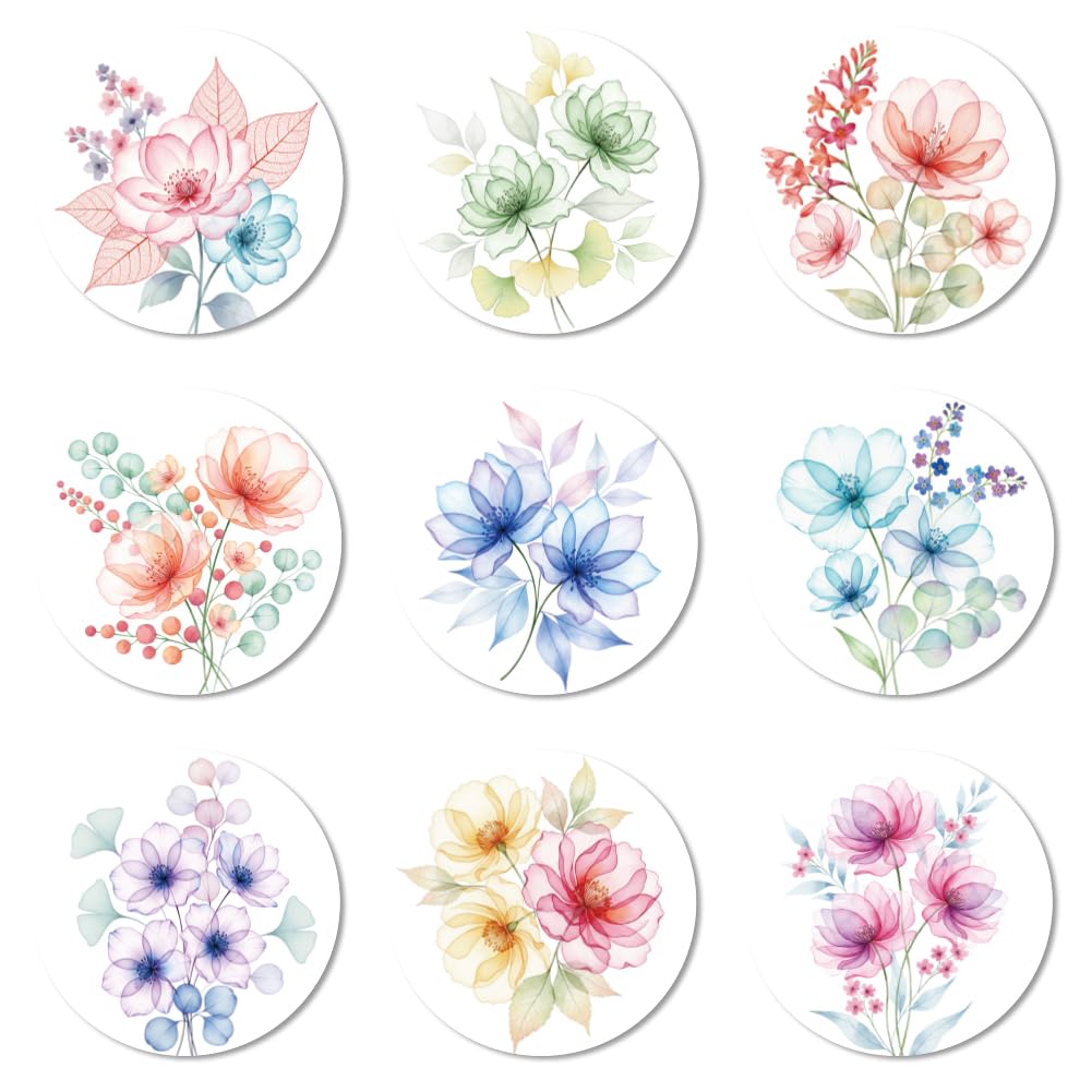 ANATTASOUL Wood Coasters Set of 9 for Drinks Watercolor X-ray Flower Colorful Wooden Cup Mat for Coffee Table Decor, 3.9" Round Desk Coasters for Home, Apartment, Office, Bar Gifts