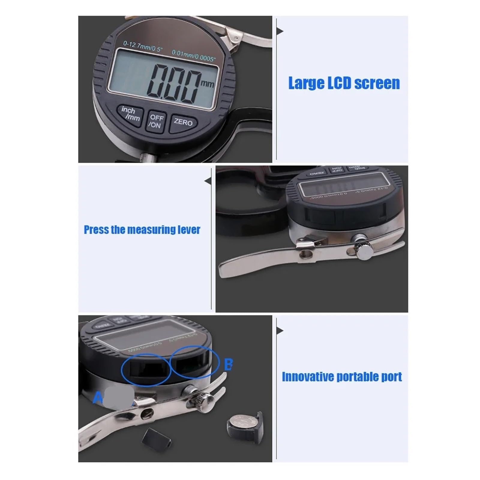 0-12,7 mm Cyfrowy miernik grubości Ręczny mikrometr cyfrowy do plastiku Wyświetlacz LCD Wbudowana bateria guzikowa do maszyn