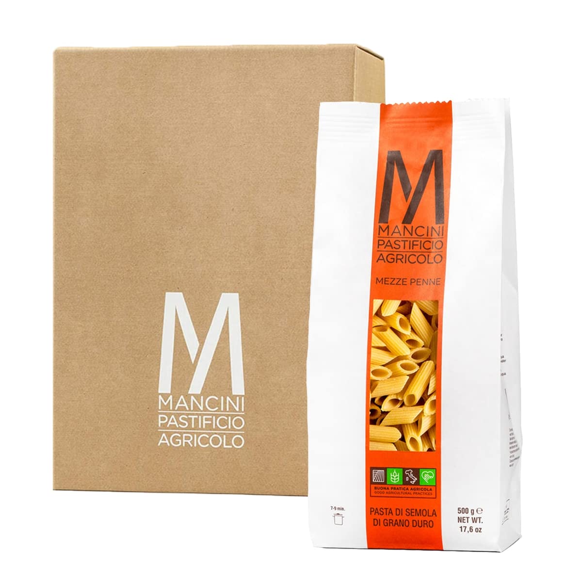 Mancini Pastificio Agricolo - Mezze Penne 500 gr - Caja de 12 paquetes