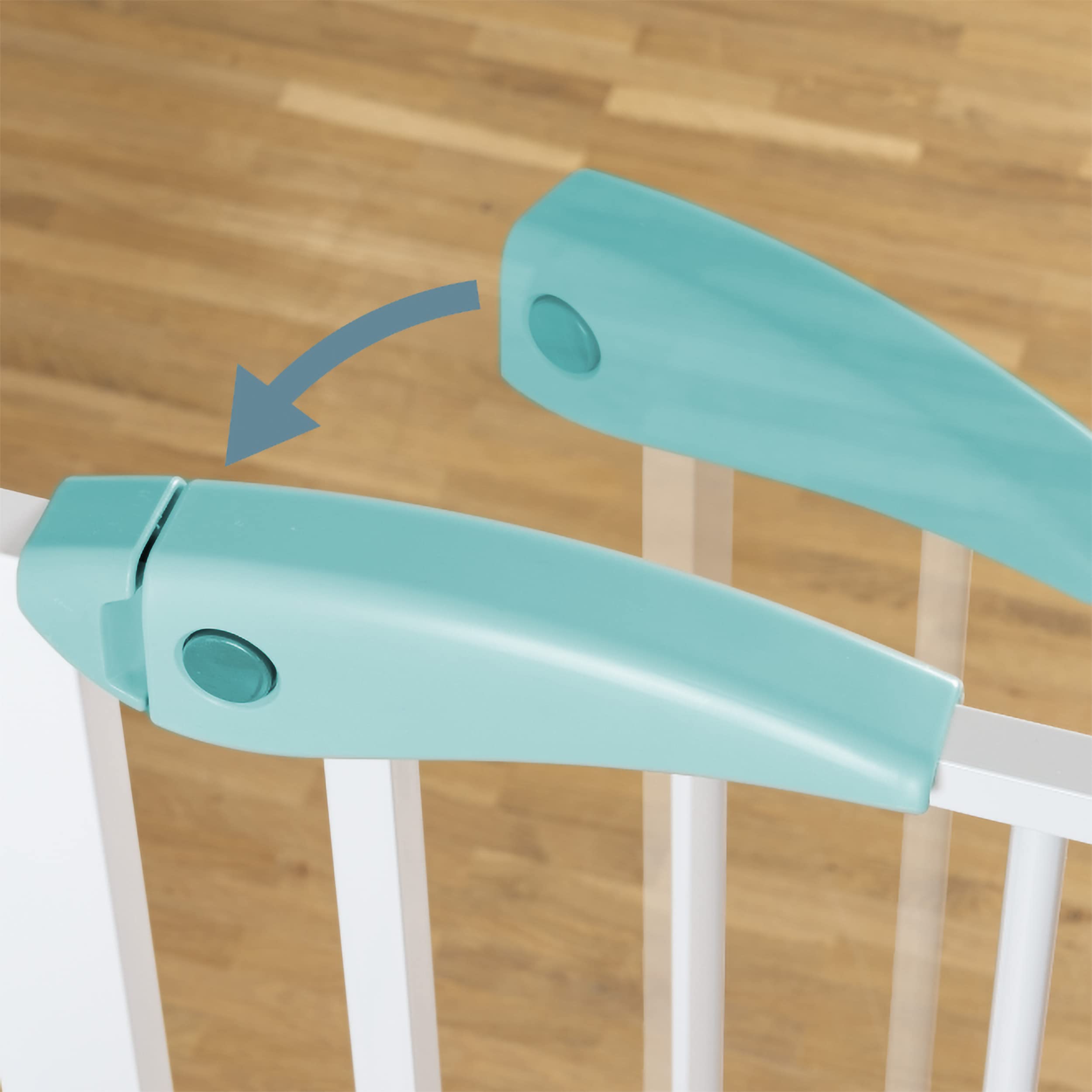 ib style® Berrin Protección de la Escalera 67-175cm | Protección de la Puerta | Sin perforar | 90° Stop | Cierre automático | Blanco-Turquesa | 130-140 cm