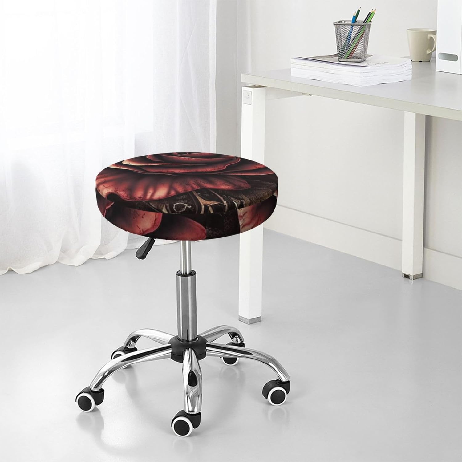 Bar Stool Cover Round Elastic Stool Cushion Covers Gothic Rose Bar Chair Cover Washable Stool Cushion Slipcover Stretch Stool Seat Covers for 12-14 Inch Chair
