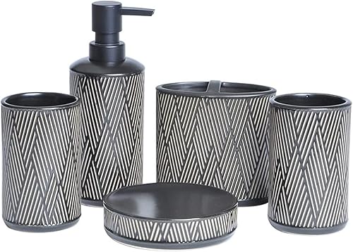 Vanity Bathroom Decor, Retro Bathroom Accessories Set Ceramic with Relief Pattern European Style Bath Set for Housewarming Gift Housewarming