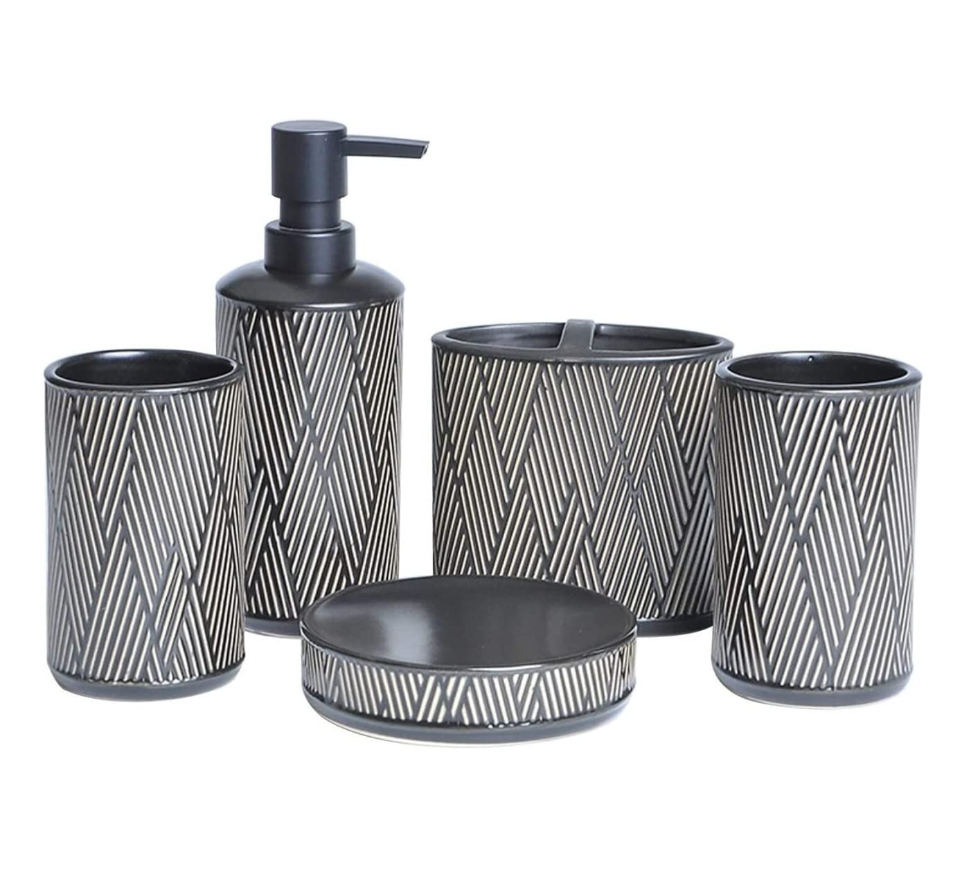 Accesorios Baño Set De Baño Juego De Accesorios De Baño Retro De Cerámica con Patrón De Relieve Juego De Baño De Estilo Europeo para Regalo De Inauguración De La Casa Juego Accesorios Baño (Color : B