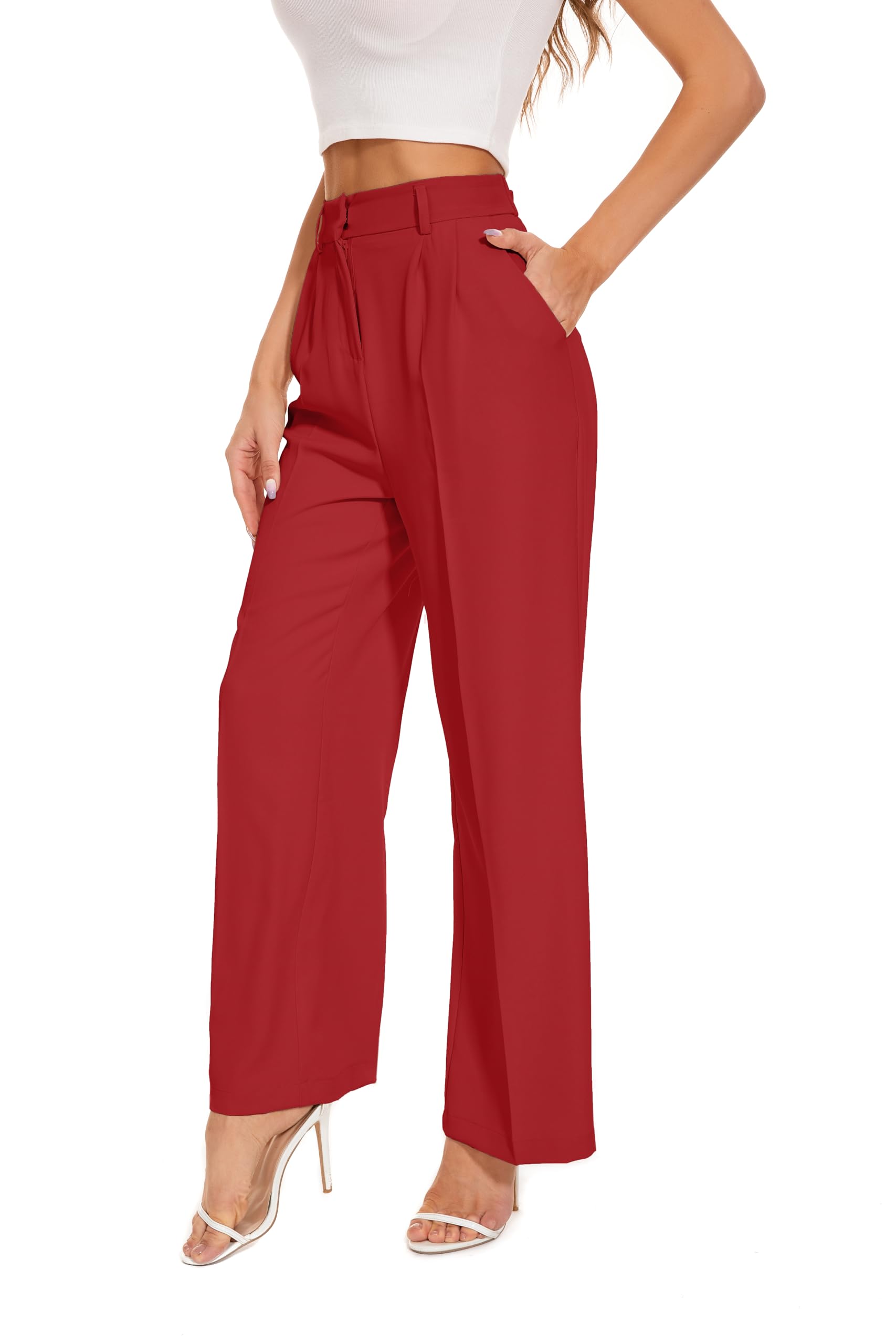 FUNYYZO Wide Leg Pants Women's High Elastic Waisted in The Back Business Work Trousers Long Straight Suit Pants — view 44