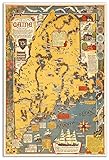 Pictoral Map of Maine Old Dirigo by Jack Atherton circa 1938 - measures 24 inches x 36 inches (610 m