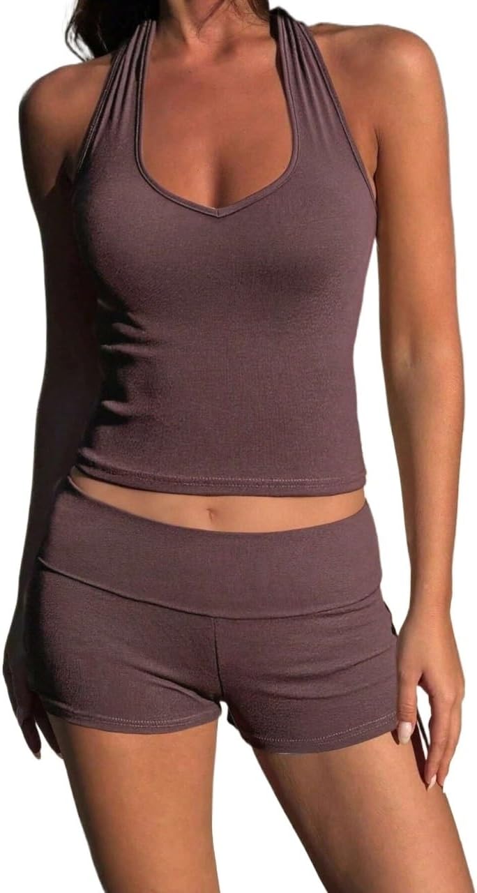 Women's Backless Slimming Fit 2-Piece Casual Sports Camisole And Shorts Set