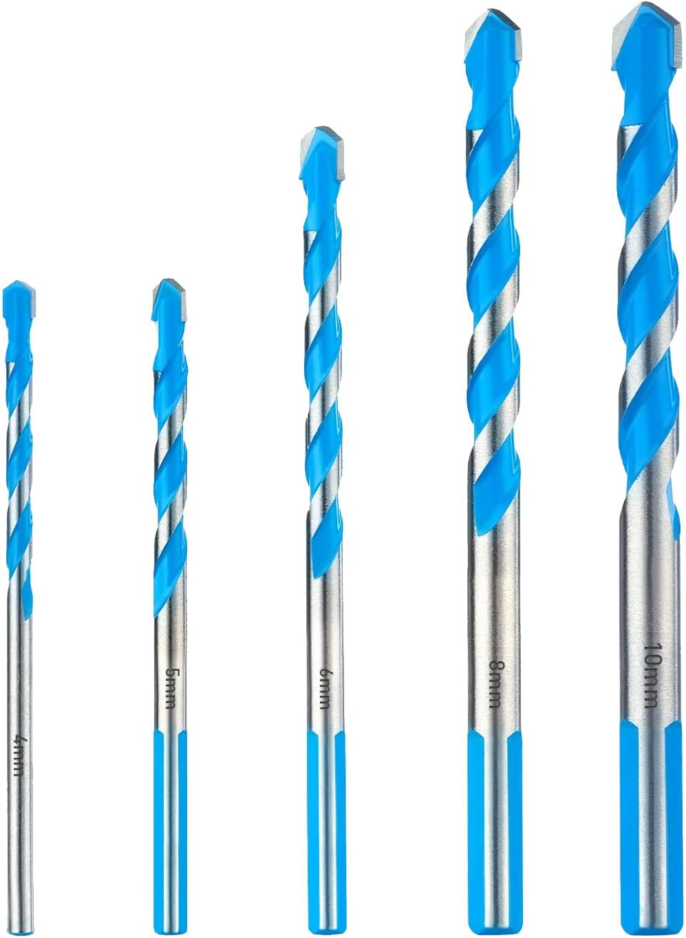 5PCS Concrete Drill Bit Set & Masonry Drill Bit Set with Carbide Tips, Hammer Drill Bits for Brick, Tile, Cement, Plastic, Stone and Wall Drilling, Shockproof Tungsten Carbide, 4-10mm with Storage Box