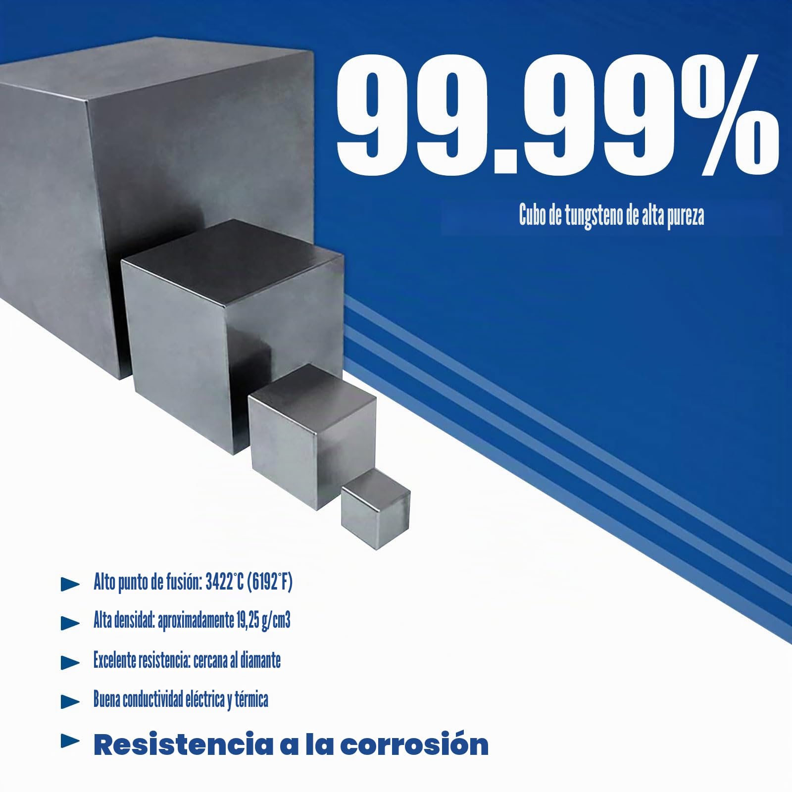 Cubo De Tungsteno Puro 99,99%, Cubos Metálicos De Alta Densidad para Colecciones De Elementos, Experimentos De Laboratorio, Material para Hobbies,50 * 50 * 50mm