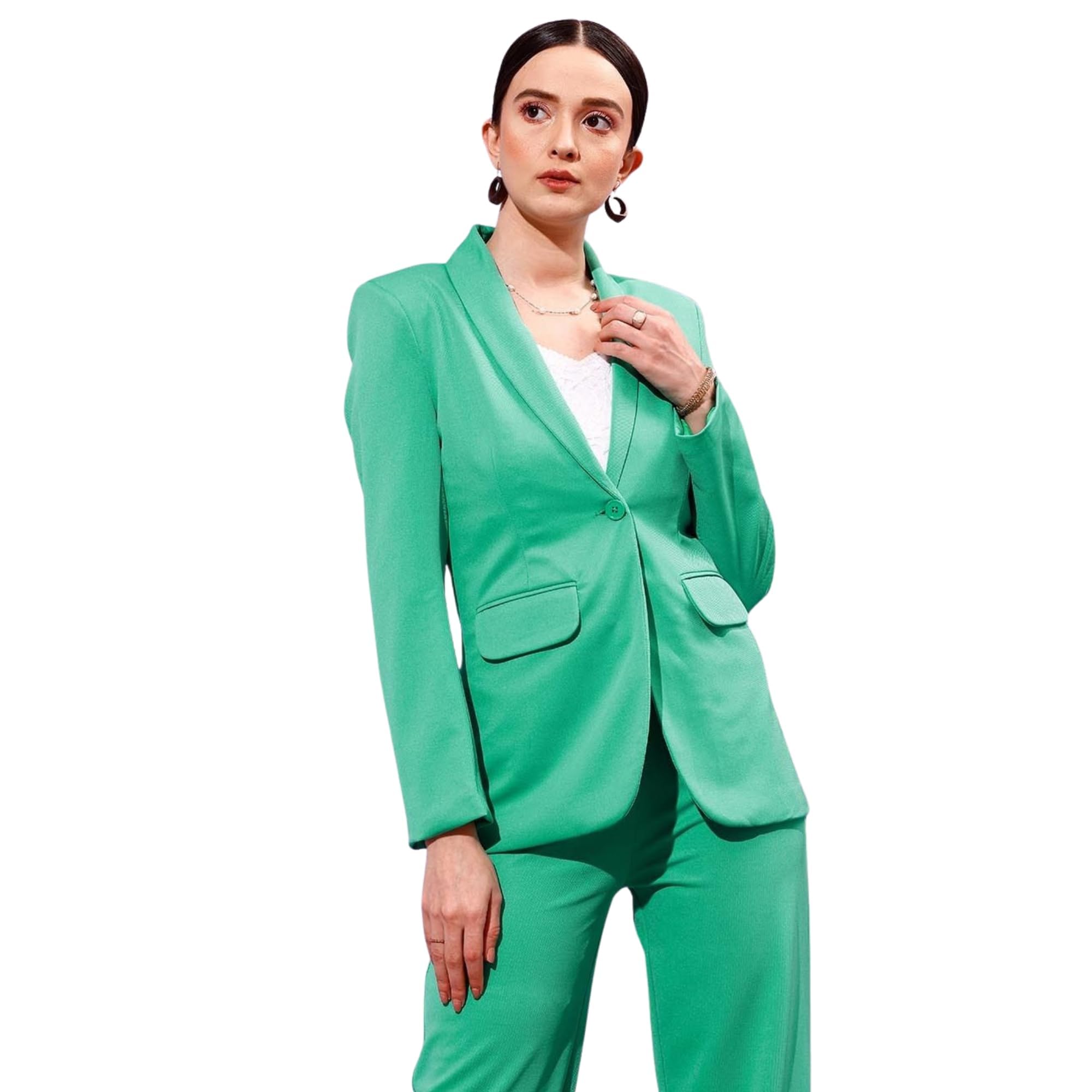 Solid Double Breasted Formal Women Blazer (Green) | BLZ00005267-image-9