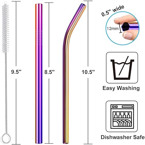 Miniatura 10 de Vinaco Pajita reutilizable para batido y sorbete Boba, popote de acero inoxidable extra ancho de 0.5 pulgadas y 8.5 pulgadas de largo, popote de