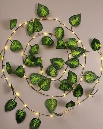 ignitate 7Feet Money Plant Home Decor String Lights | Battery Operated Waterproof Copper Lights | Vine Garland Hanging for Wall, Bedroom, Window, Wedding, Festival, Party (30 LED, Warm White)