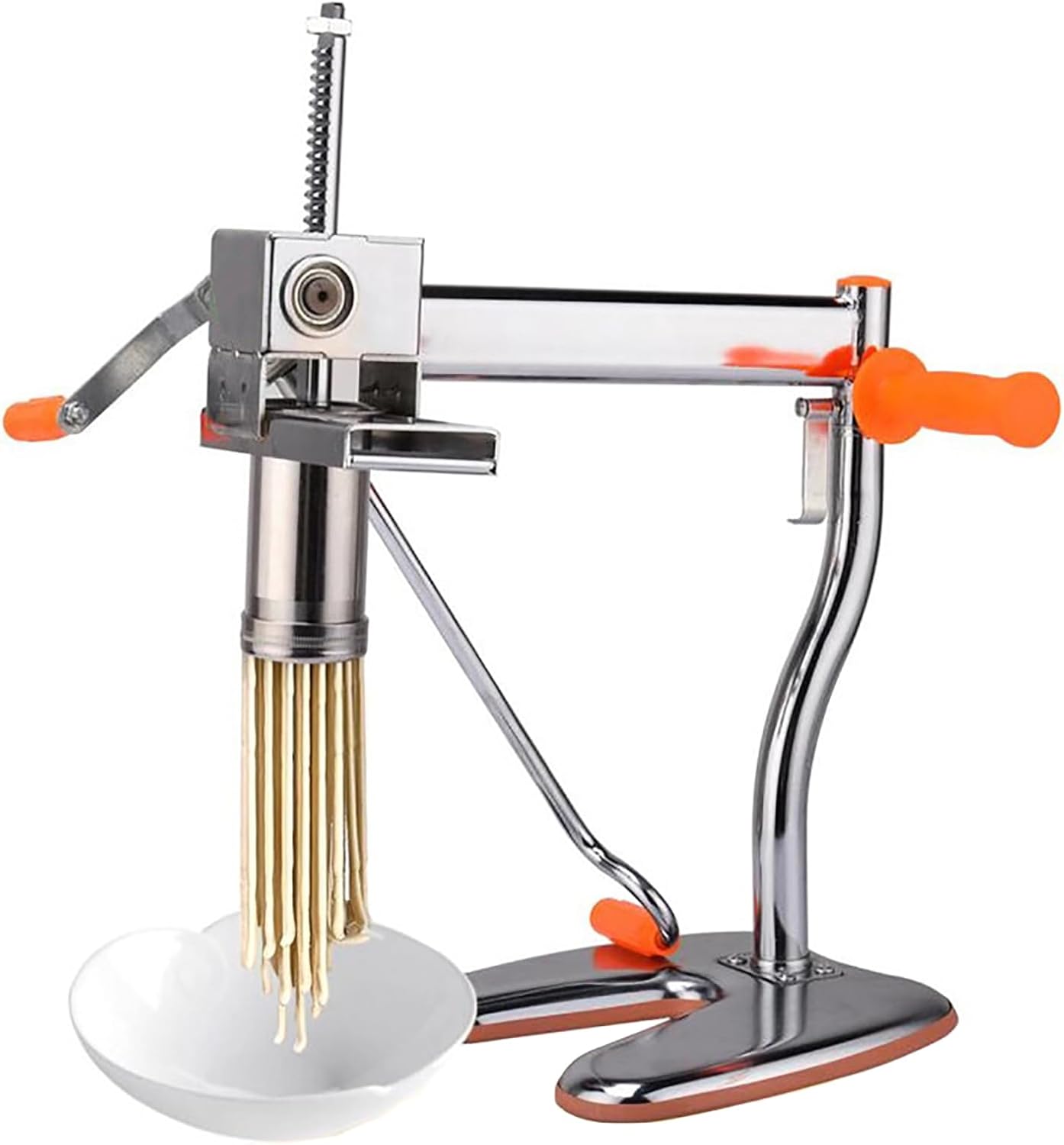 Stainless Steel Pasta Maker - Manual Hand Press Noodle Machine with 7 Molds, Detachable Cutter Head, Easy to Clean, Stable Base, Non-Slip, Long Service Life for Home and Restaurant Use