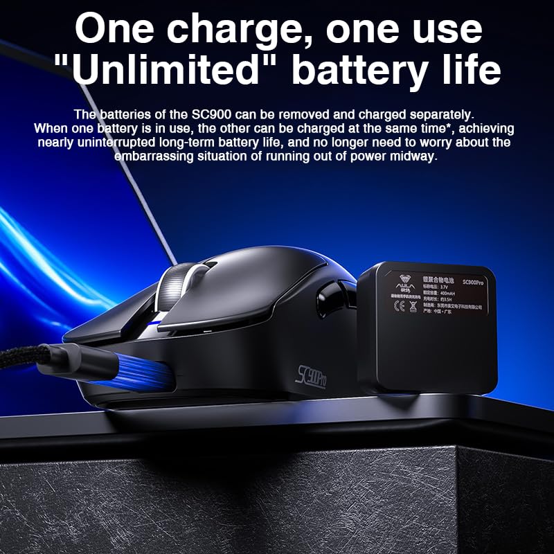 Image of AULA SC900 Max Wireless Gaming Mouse, 30000 DPI, 750IPS, PAW3950 Sensor, 62g Lightweight Mouse, Tri-Mode 2.4Ghz /Type-C /BT5.0, Dual 8KHz Polling Rate with Rechargeable Mouse for PC /Mac /Linux(White)