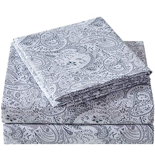 Mellanni Queen Sheet Set - Iconic Collection Bedding Sheets & Pillowcases - Luxury, Extra Soft, Cooling Bed Sheets - Deep Pocket Up To 16" - Wrinkle, Fade, Stain Resistant - 4 Pc (Queen, Paisley Gray) #TOP2