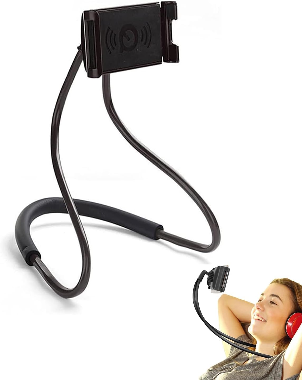 YINKE 首掛け式 携帯スタンド スマホホルダー 首かけ 車載ホルダー 高級 フレキシブルアーム 寝ながらベット用 多用途 万能 便利 360度自由に調整できます 任意変形が 両手フリー phone/kindle/ipad に対応(ブラック)