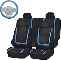 Vista 31 de FH Group FB032114 - Juego completo de fundas para asientos de coche con paño plano Funda de silicón para volante, color negro sólido, se adapta a