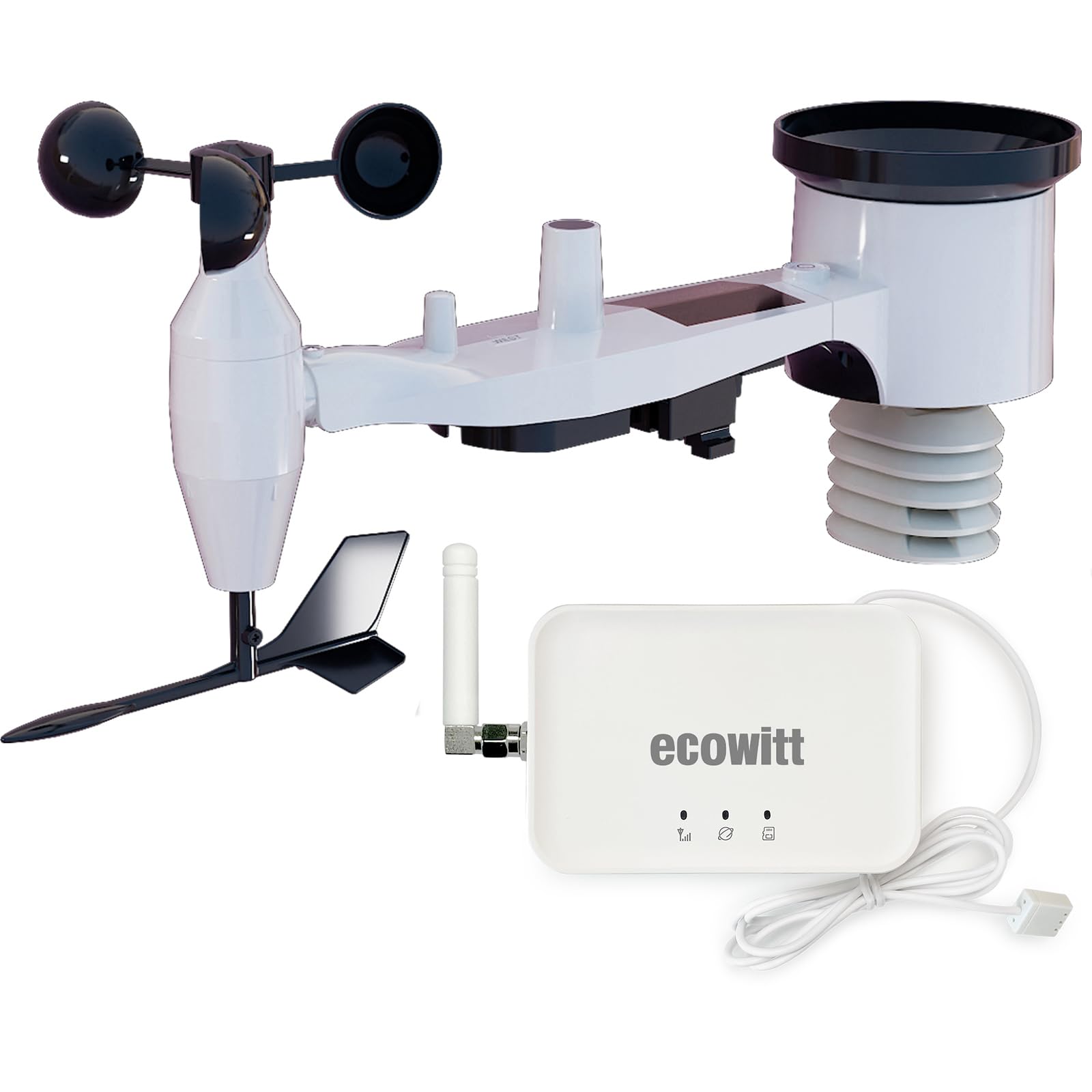 ECOWITT Array stacja pogodowa 7 w 1, bezprzewodowa stacja pogodowa z czujnikiem zewnętrznym WS69, z bramą WiFi 3 w 1, bramą WiFi/przewodowym koncentratorem GW3000 z portem na kartę SD, prognoza pogody