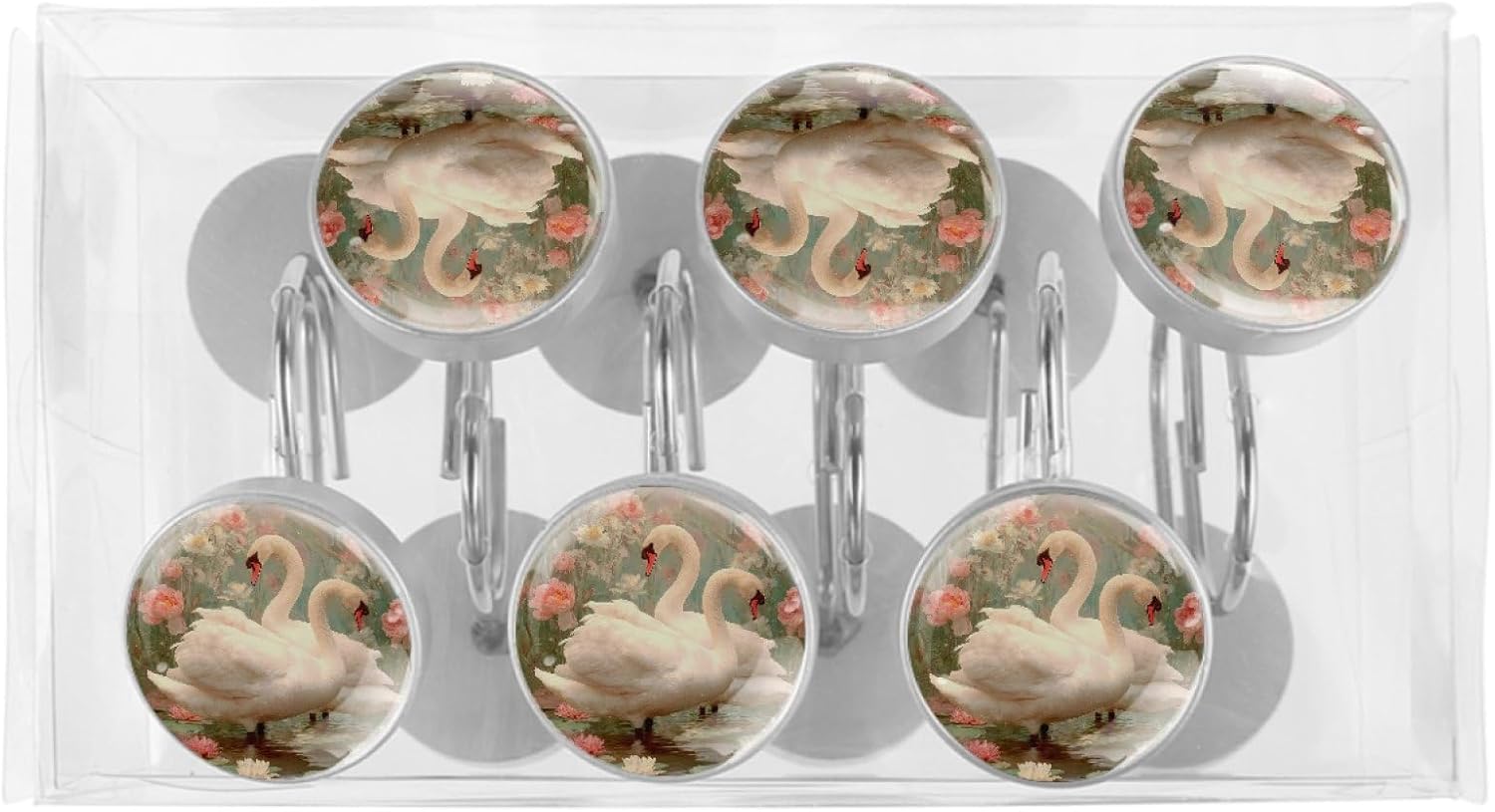 12 Packs Swans Shower Curtain Hooks, Stainless Steel Glass Shower Curtain Rings for Bathroom Decor, Metal Rustproof Curtain Rod Hooks