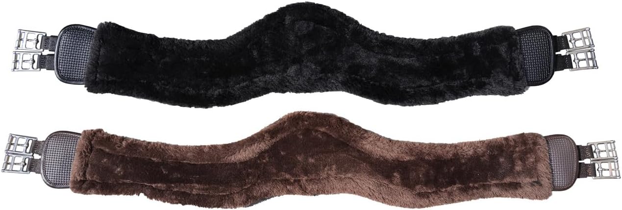 T TEKE Anatomic Luxury Plush Fleece Horse Girth - Contoured Pressure Relief English Girth with Dual-Side Heavy-Duty Elastic, Ultra-Soft Fleece Lining, Stainless Steel Solid-Roller Buckles & D-Ring
