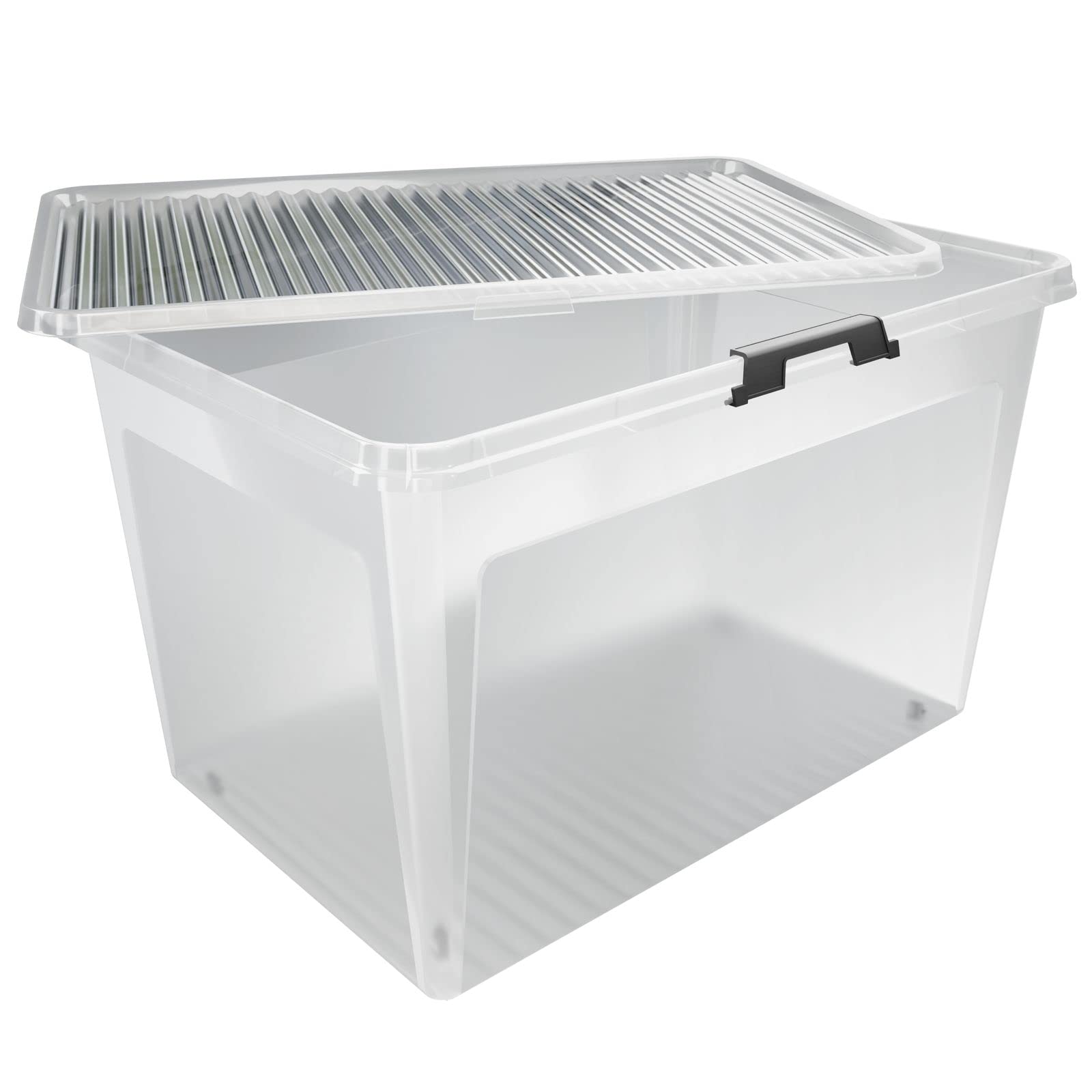 Deuba® 2X Cajas de Almacenamiento 60L Tapa Clips de Cierre Transparentes Almacenaje Juguetes Ruedas Apilable