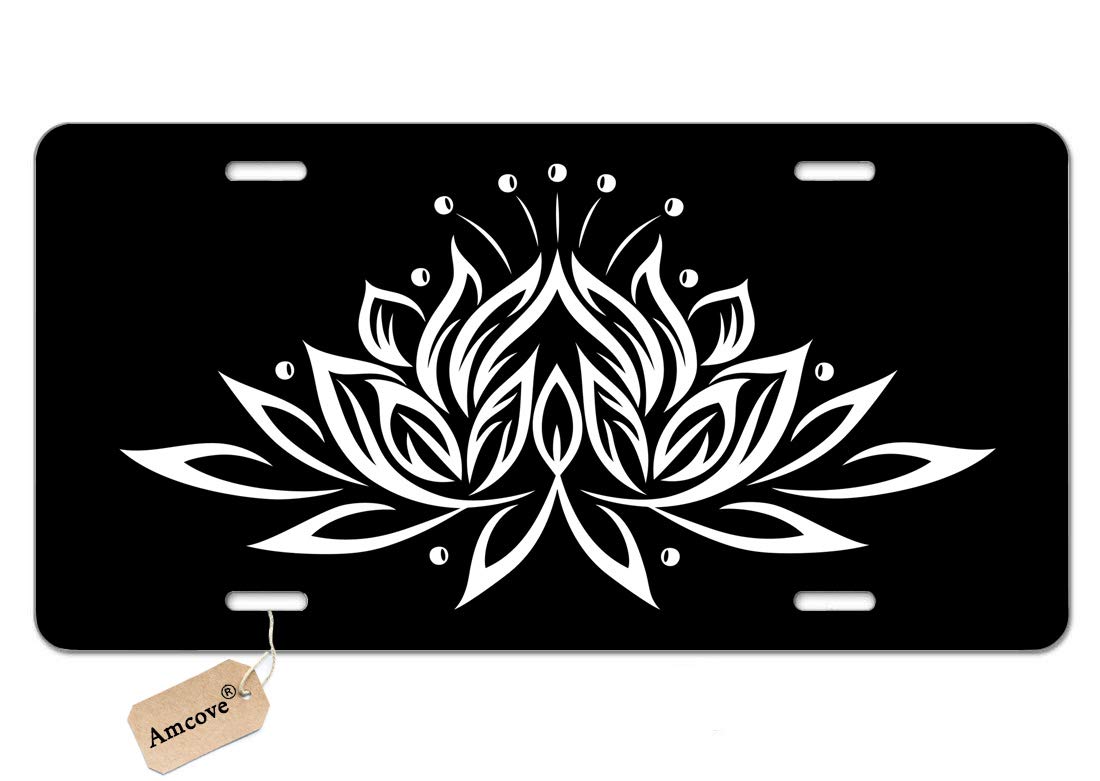 Amcove Lotus License Plate, Front of car tag, Vanity License Plate, Tribal Flower License Plate, Vanity car tag, Pretty Lotus Flower tag, Cute tag