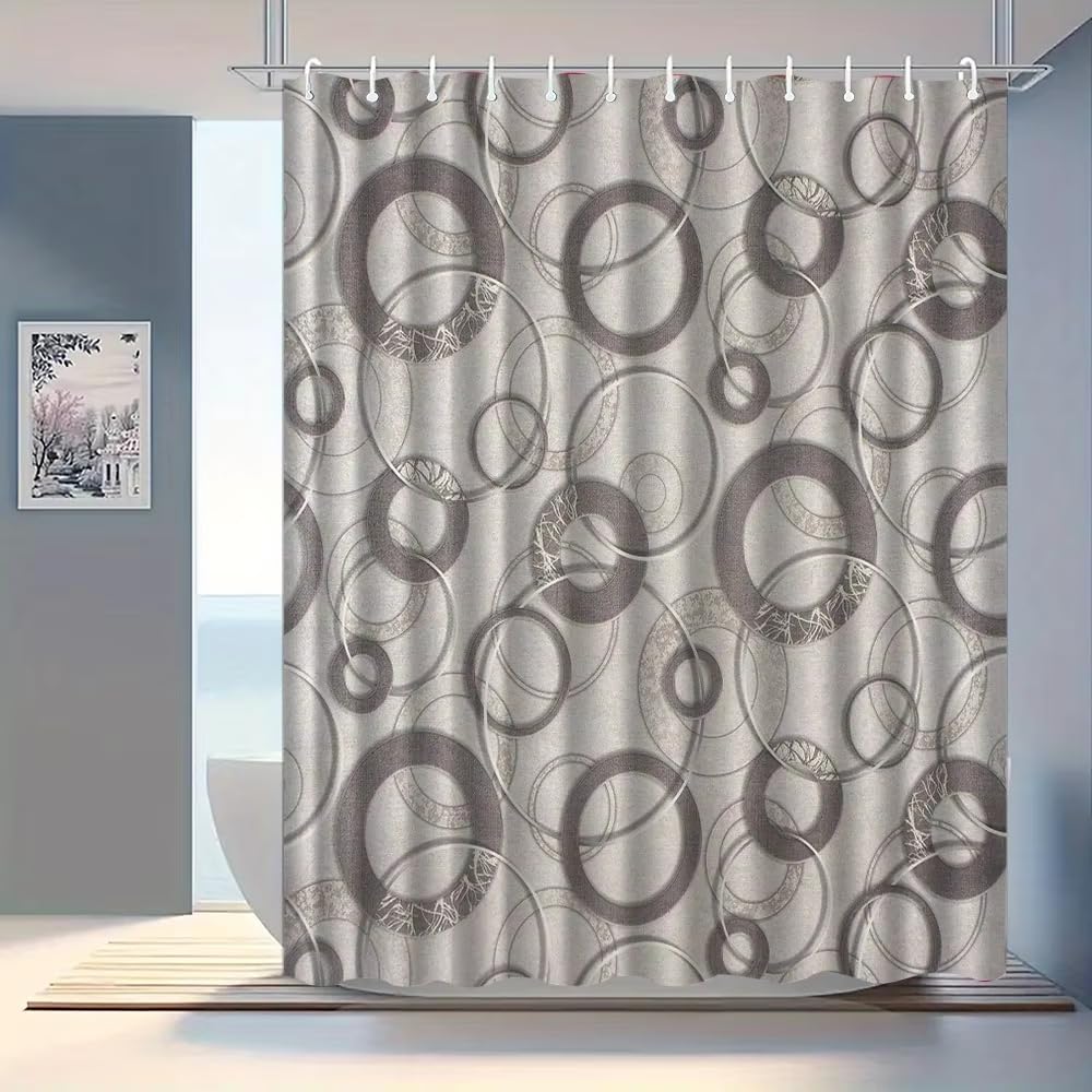 KELAIMI Grey Abstract Circle Shower Curtain,Modern Geometric Bathroom Curtains,Simple Waterproof Polyester Fabric Bathtub Curtains with Hooks Khaki 90X180Cm