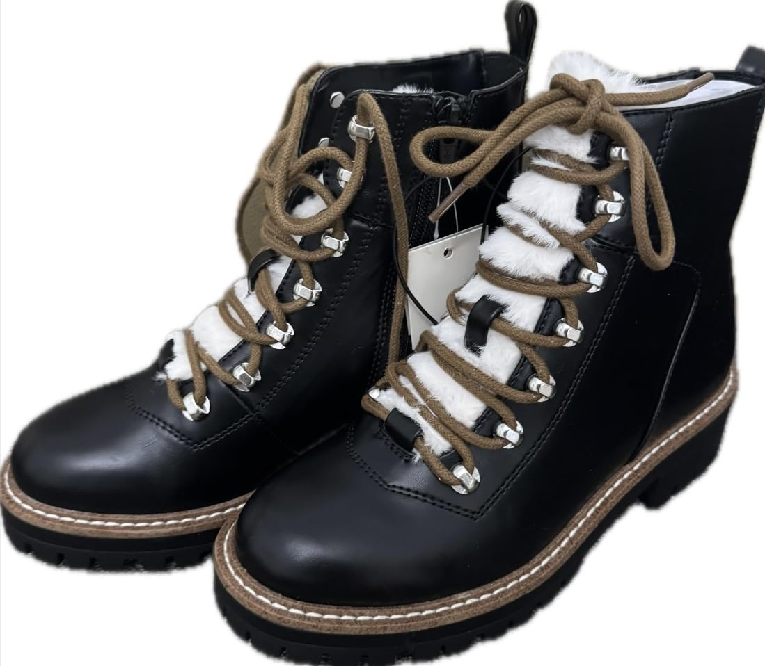 Botas negras con cordones marrones y felpa