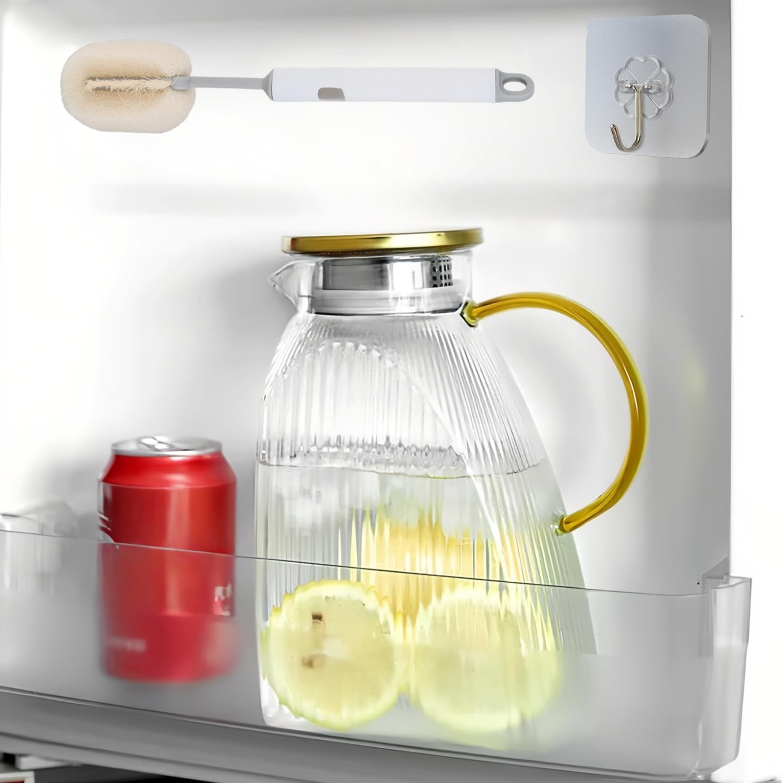 Pichet à Eau en Verre Borosilicate 1,8 L avec Couvercle et Anse, Carafe pour Boissons Chaudes & Froides