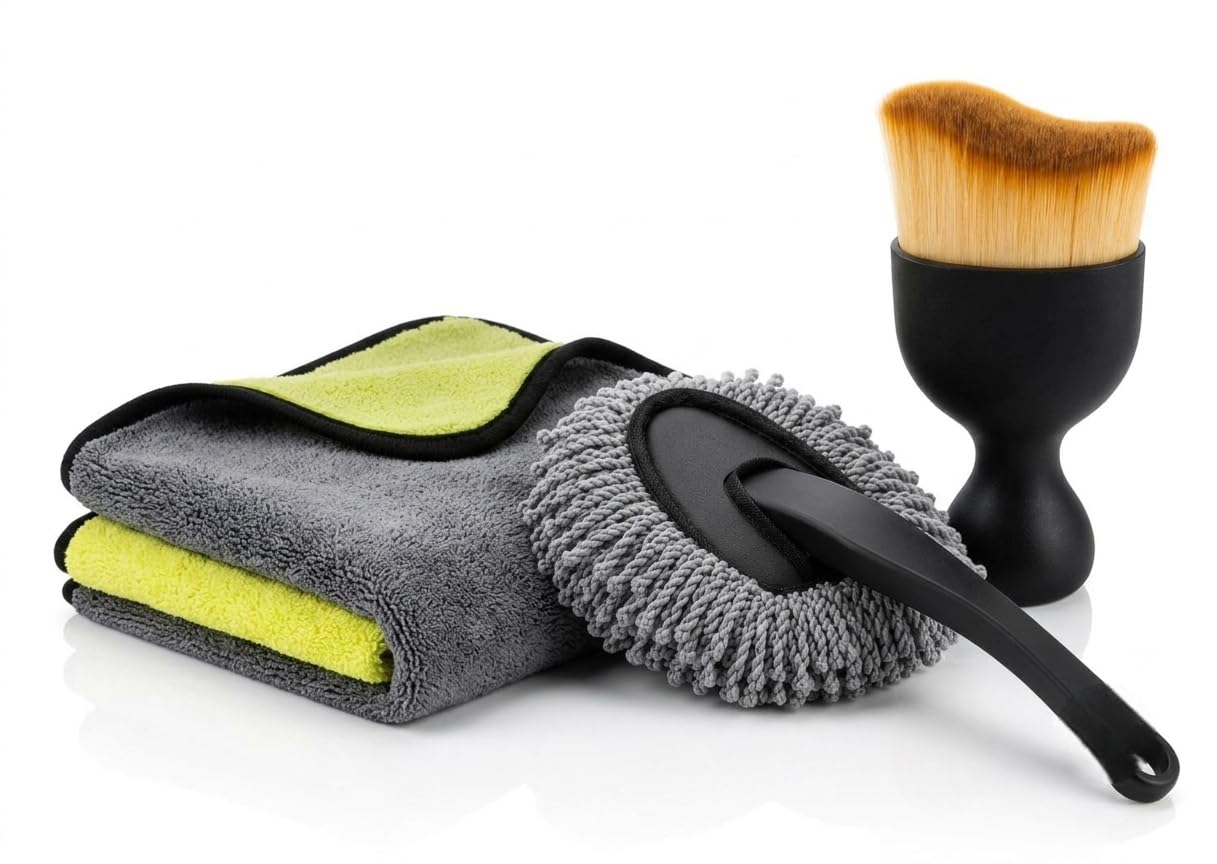 3 PCS Car Detailing Kit – Car Cleaning Accessories Set with Chenille Wash Mitt, Soft Detailing Brush & Microfiber Cleaning Cloth for Interior, Exterior, Dashboard, Wheels & Glass | Ultra-Soft Microfiber Material-image-42