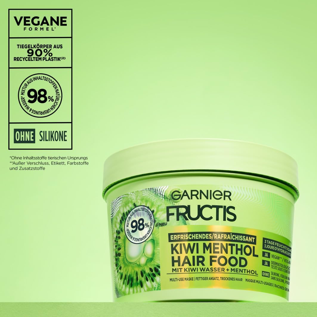 Garnier Fructis odświeżająca maska do włosów kiwi mentolowa do włosów, multi-zastosowanie z wodą kiwi i mentolem, dla nawilżenia i świeżości, 400 ml