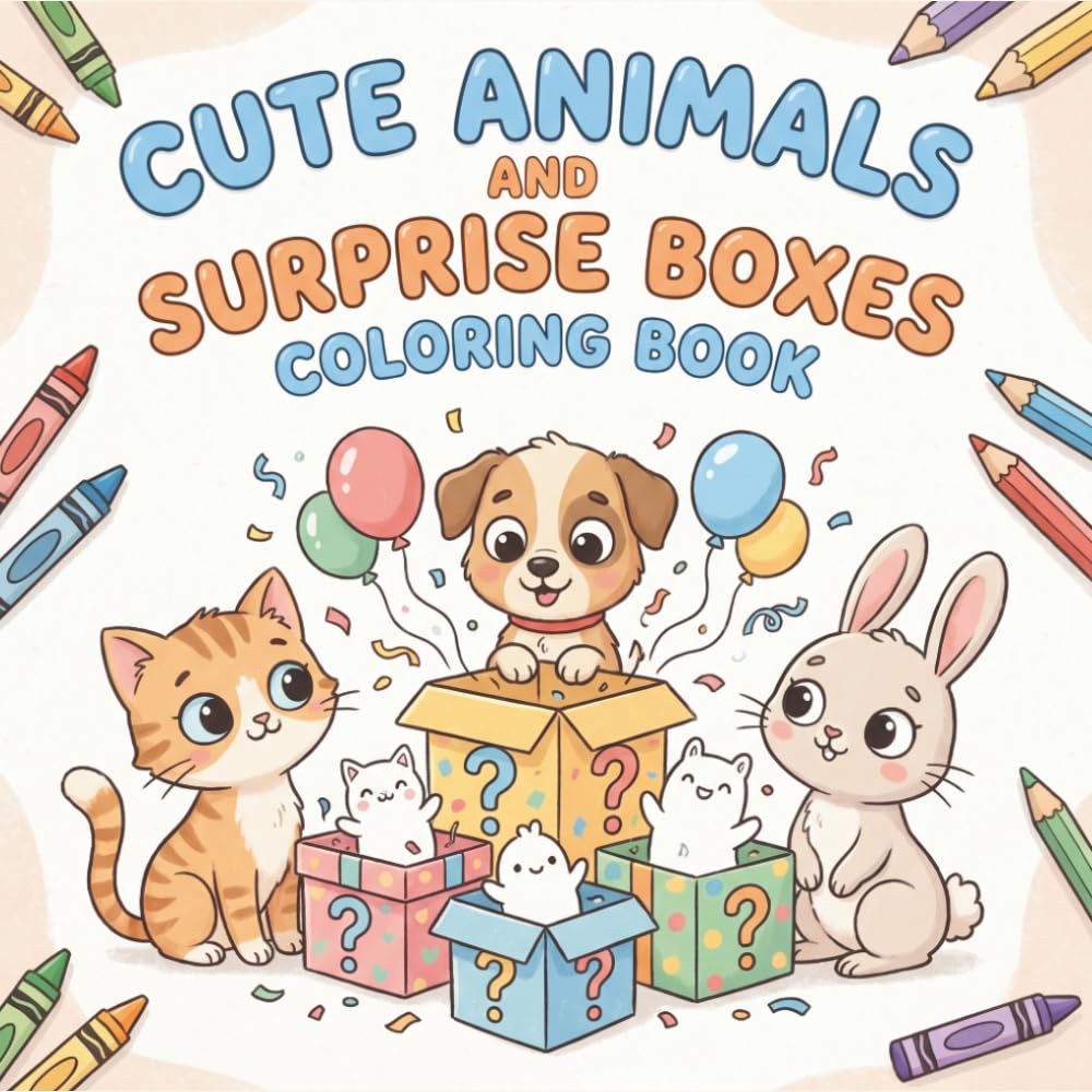 Cute Animals and Surprise Boxes Coloring Book: Bold and Easy Coloring Pages for Kids Ages 4–12 Featuring Adorable Animals, Fun Surprises, and Simple Cute Designs