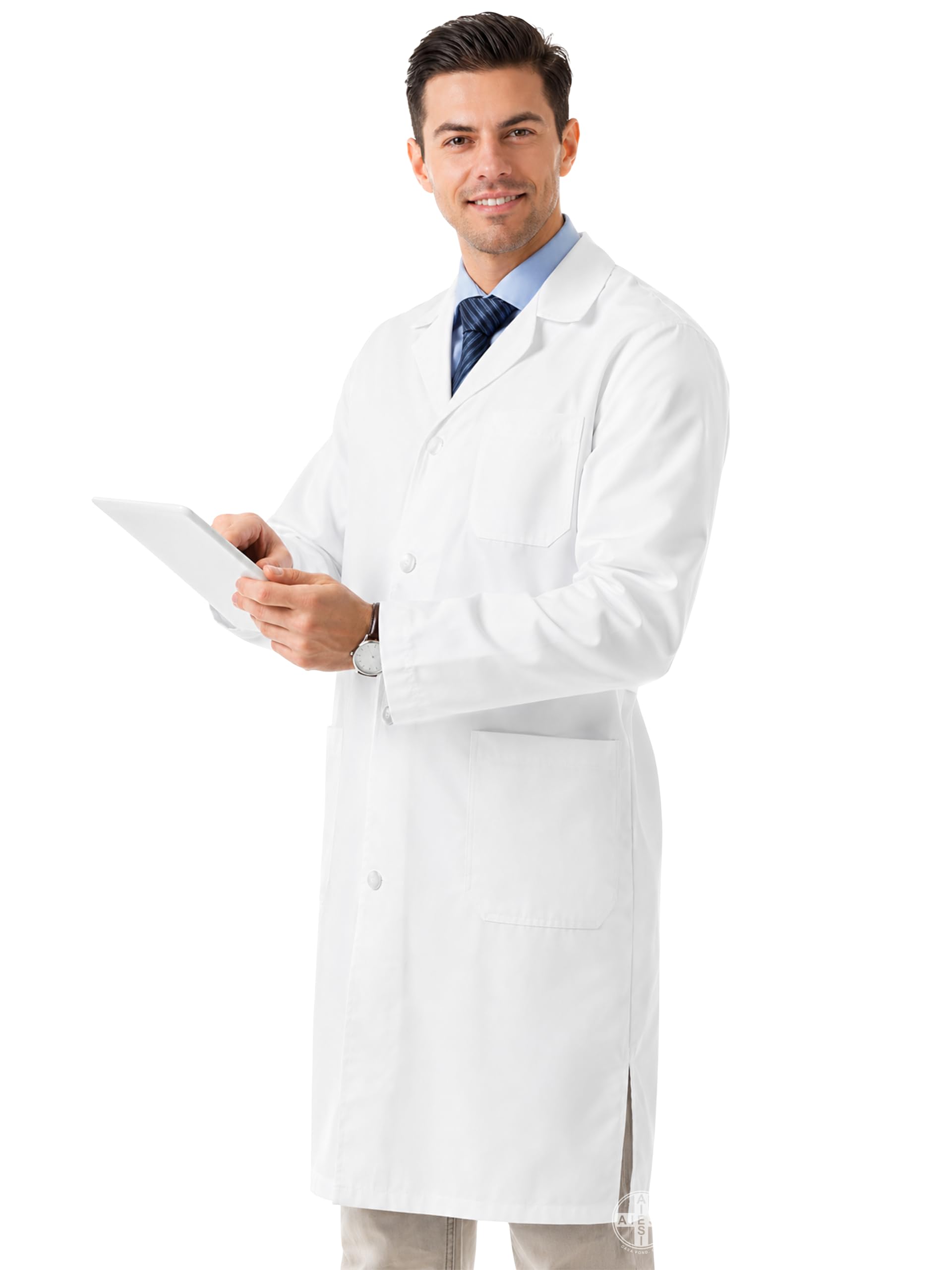 AIESI® Camice medico e da laboratorio per uomo bianco in cotone 100% sanforizzato