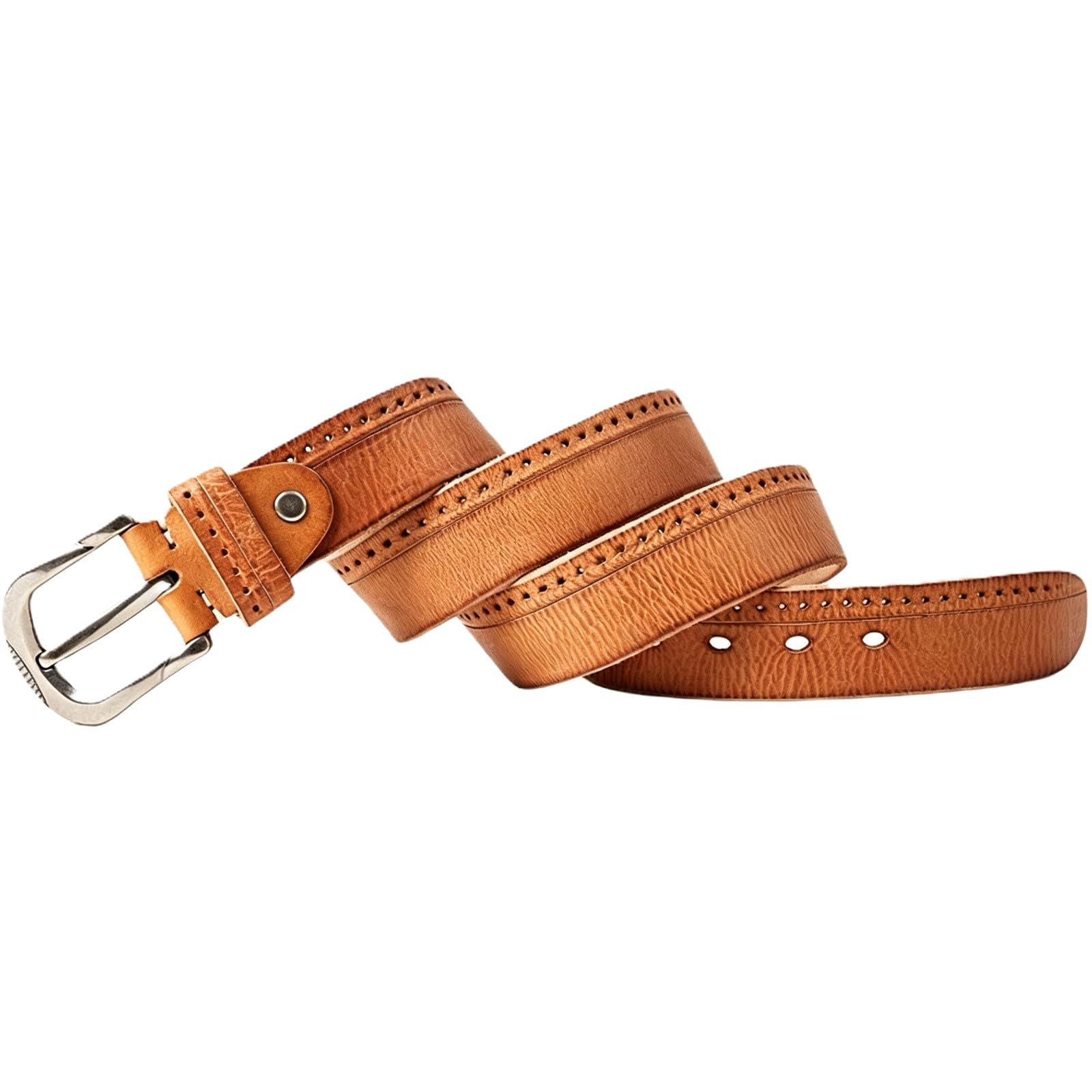 Agutalithic Men's Brown Wo Belt Distressed Strap-Full-Grain Leather, Durable Cowhide | Engraved Solid Buckle, Handmade, Daily Wear(120Cm/47, )