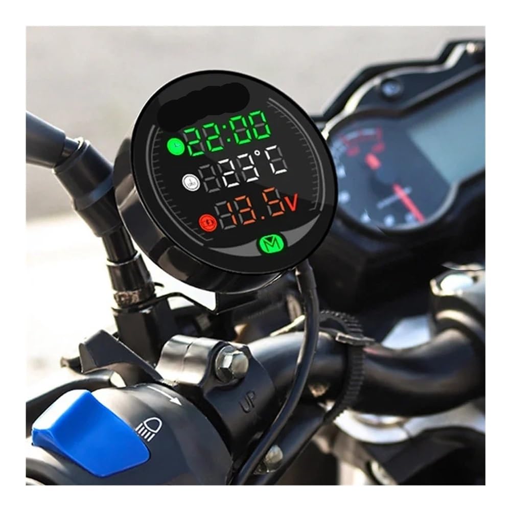 Tacómetro digital Reloj electrónico digital para motocicleta DC 9V - Hora + Termómetro de agua + Voltímetro