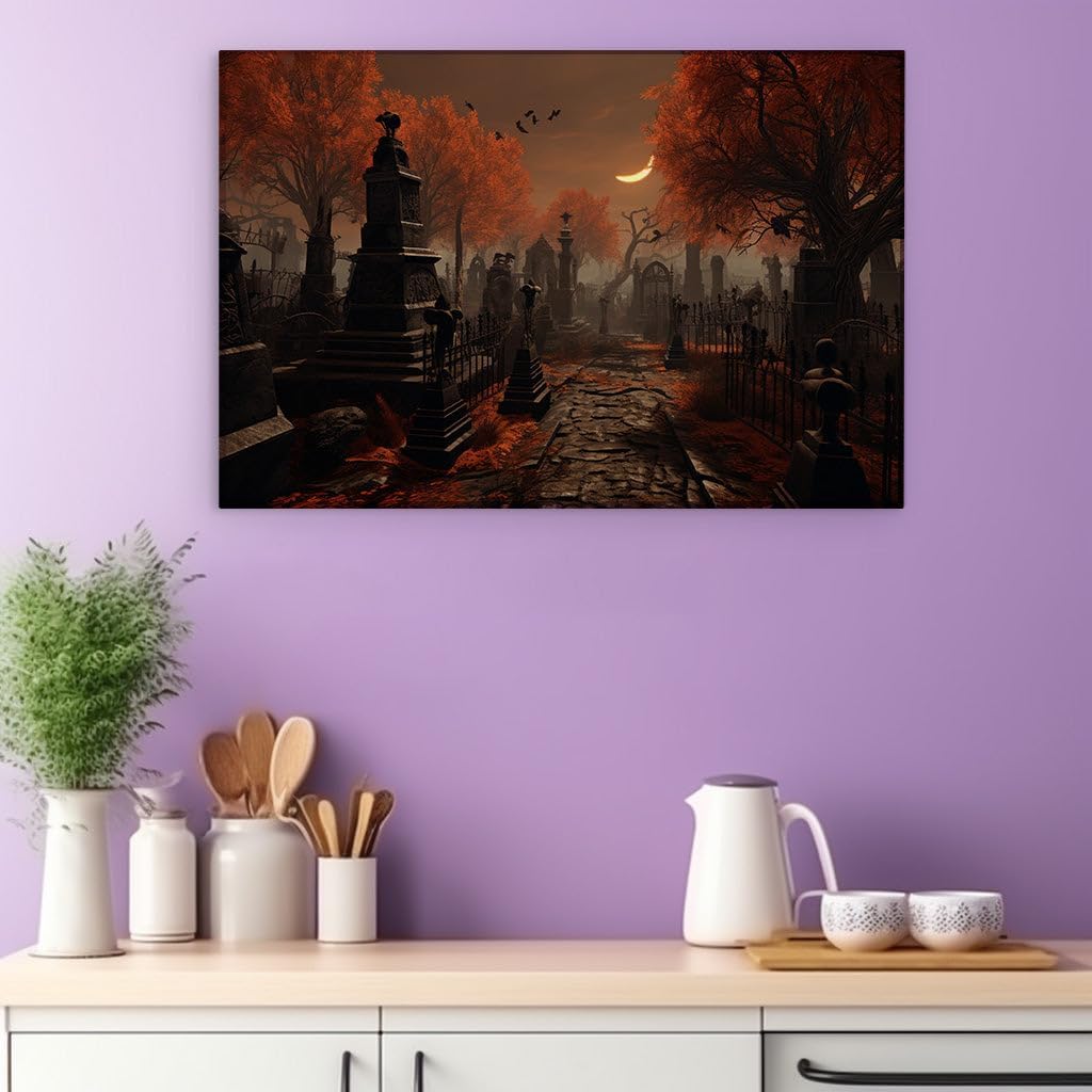 Canvas for Living room. Whispers in the Moonlight Unearth the Secrets of the Forgotten Cemetery, 27 x 18 inch Canvas Wall Art - Modern Home Decor - 91x61 cm (36x24 inch)