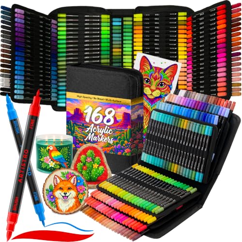 Image of ARTISTRO 168 Dual-Tip Acrylic Paint Marker Pens with Storage Bag