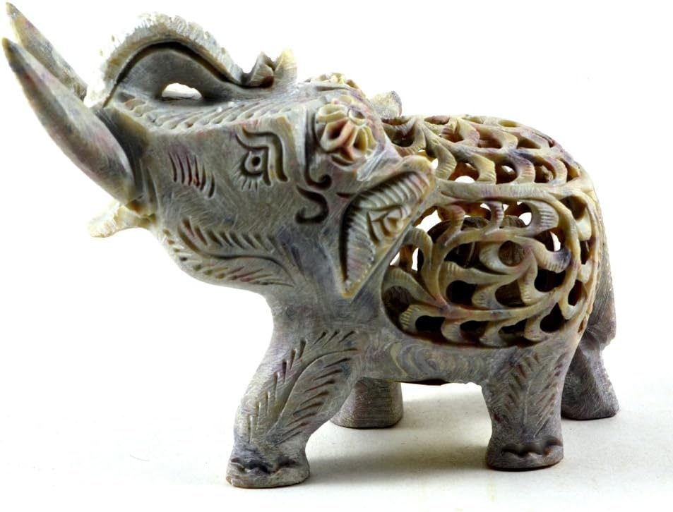 Varmohey Royal Handicrafts Handcrafted Soapstone Elephant with 3 Layers of Carving
