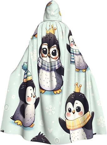 Cute-Emperor-Penguin-Snowflake Adult Witch Hooded Cape, Halloween Costume Hooded Cloak
