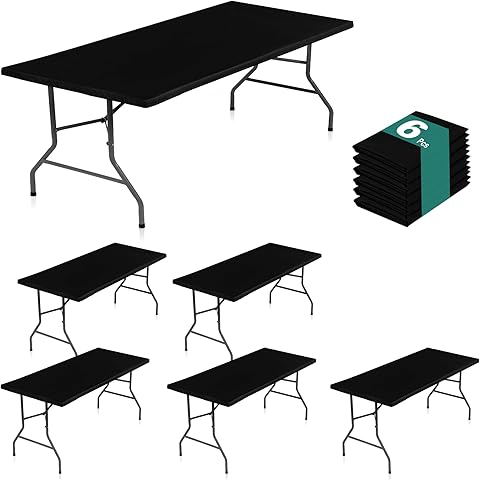 LUSHVIDA 6 Packs Vinyl Tablecloths with Flannel Backing for 6ft Rectangle Folding Table Cloths - Waterproof Plastic Picnic Table Covers with Elastic Corners, 30x72 inch, Black