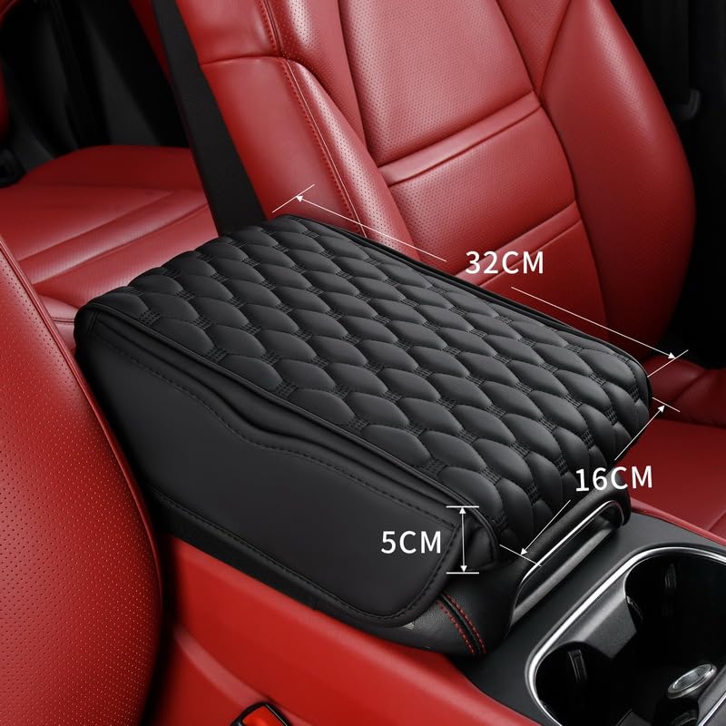 Image of Automaze Center Console Arm-rest Cover Pad With Side Pockets, Universal Fit for SUV's, Car Armrest Seat Box Cover, Leather Auto Armrest Cover (Black, For Compact-SUV's-L)