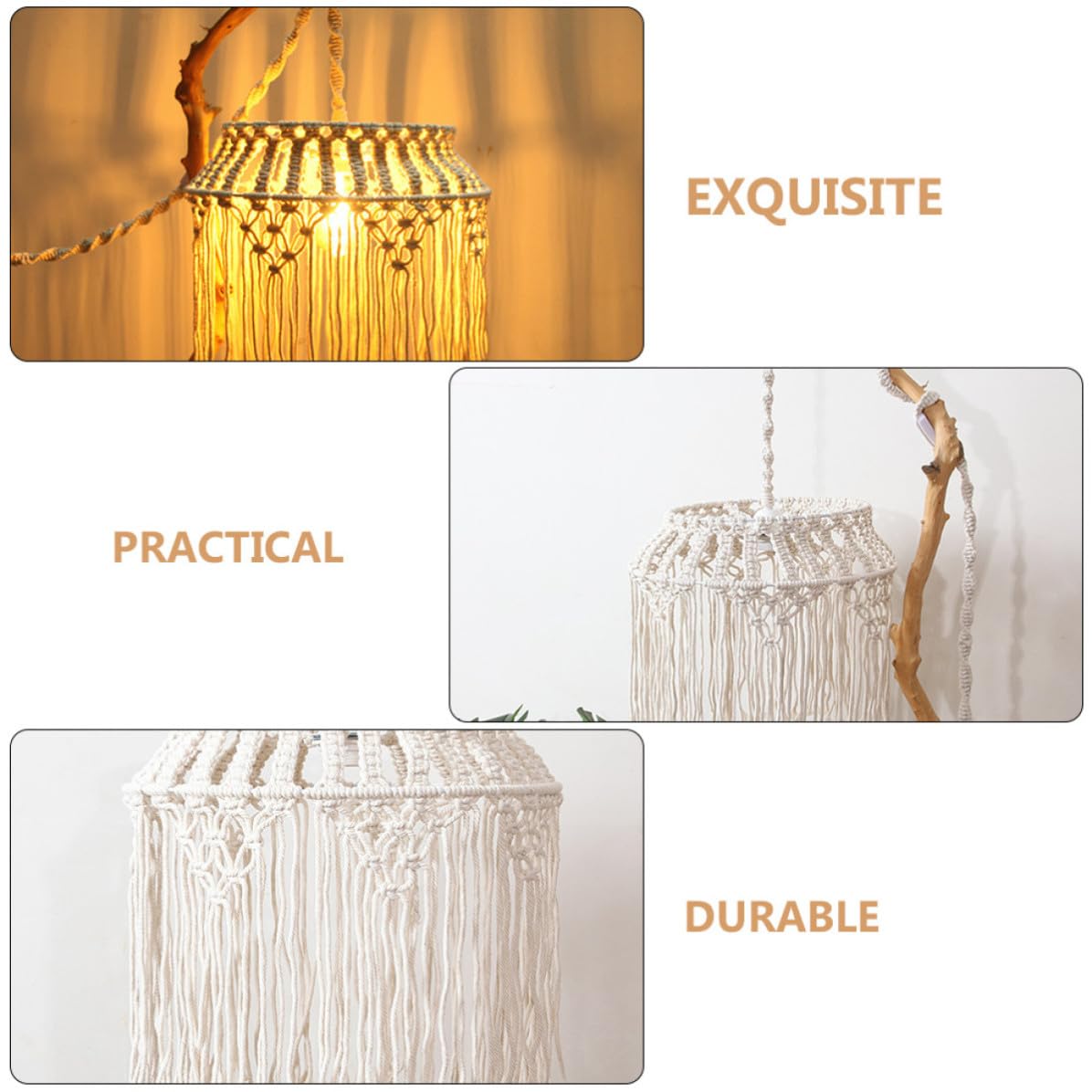 Paralume in Corda di Cotone Intrecciata Beige in Stile Macramè | Ammorbidisce la Luce, Facile da Installare e Rimuovere, Finitura Testurizzata, Look Elegante e Semplice
