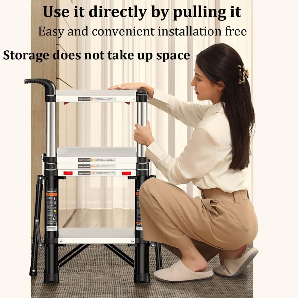 Telescoping Ladder, Telescoping Telescopic Extension Portable - Collap Wide Pedal Multi-Purpose Ladder Aluminum A-Frame Telescoping Ladder Folding 5 Step Ladder with Home Ladders,150KG/330LB Capacit