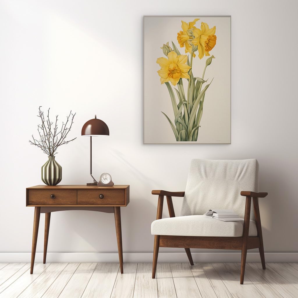 Canvas for Living room. Splendor in Simplicity � Three Vivid Daffodils Against Pristine White, 27 x 18 inch Canvas Wall Art - Contemporary Masterpieces - Modern Home Decor - 69x46 cm (27x18 inch)