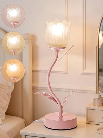 Tulip Flower Table Lamp,LED Reading Light Vintage Bedside Lamp for Bedroom