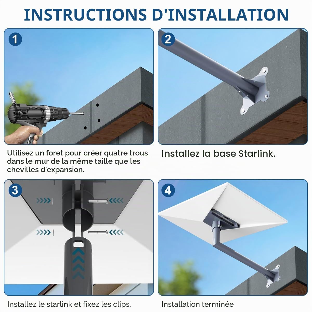 Support Mural Compatible avec Starlink Gen 3, Support V3 Adaptateur de Montage sur Poteau Long